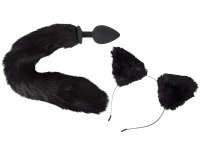 Anální kolíky s ocáskem: Pet Play Kit - anální kolík s ocasem a čelenka s ušima (Bad Kitty)