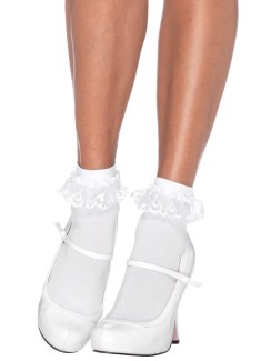 Bílé kotníčkové ponožky s krajkovými volánky (Leg Avenue)
