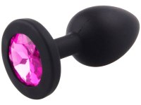 Anální kolíky s krystalem: Silikonový anální kolík se šperkem (tmavě růžový)