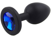 Anální kolíky s krystalem: Silikonový anální kolík se šperkem (tmavě modrý)