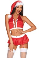 Vánoční oblečení a kostýmky: Vánoční kostým Ms. Claus – minisukně s tangy, top, punčochy a čepice