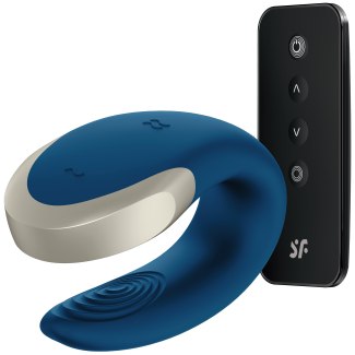 Párový vibrátor s dálkovým ovladačem Satisfyer Double Love Blue (ovládaný mobilem)