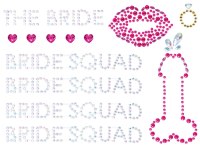 Vzrušující intimní šperky, ozdoby a bižuterie: Samolepicí ozdoby na tělo Bride Squad (Leg Avenue)
