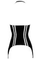 Lakovaný top s bílými proužky, zipem a podvazky (Black Level)