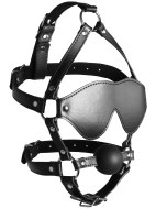 Fetiš a BDSM oblečení: Postroj na hlavu s maskou na oči a roubíkem Ouch! Xtreme
