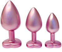 Anální kolíky s krystalem: Set kovových análních kolíků se srdíčkem Pearl Pink Plug Set (Dream Toys)