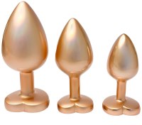 Anální kolíky s krystalem: Set kovových análních kolíků se srdíčkem Pearl Gold Plug Set (Dream Toys)