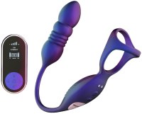 Vibrační erekční kroužky na penis: Kroužek na penis s přirážecím análním vibrátorem Deep Impact (Hueman)