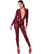 Catsuity a celotělové overaly: Catsuit se sametovým květinovým potiskem (NOIR)