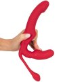 Vibrační samodržící připínák s análním vajíčkem Triple Teaser RC (Strapless Strap-On)