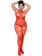 Catsuity a celotělové overaly: Síťovaný catsuit se srdíčky a kamínky - plus size (Mapalé)