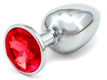 Kovový anální kolík - červený krystal, malý