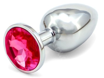 Kovový anální kolík - tmavě růžový krystal, malý