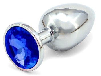 Kovový anální kolík - tmavě modrý krystal, malý