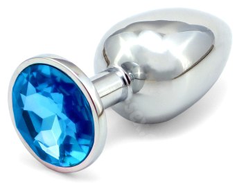 Kovový anální kolík - světle modrý krystal, malý
