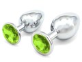 Malý kovový anální kolík s krystalem - světle zelený