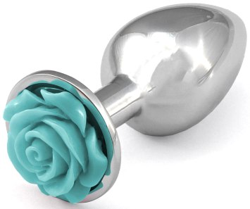 Kovový anální kolík s růžičkou - světle modrý