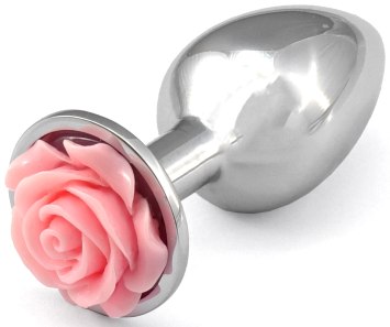 Kovový anální kolík s růžičkou - světle růžový